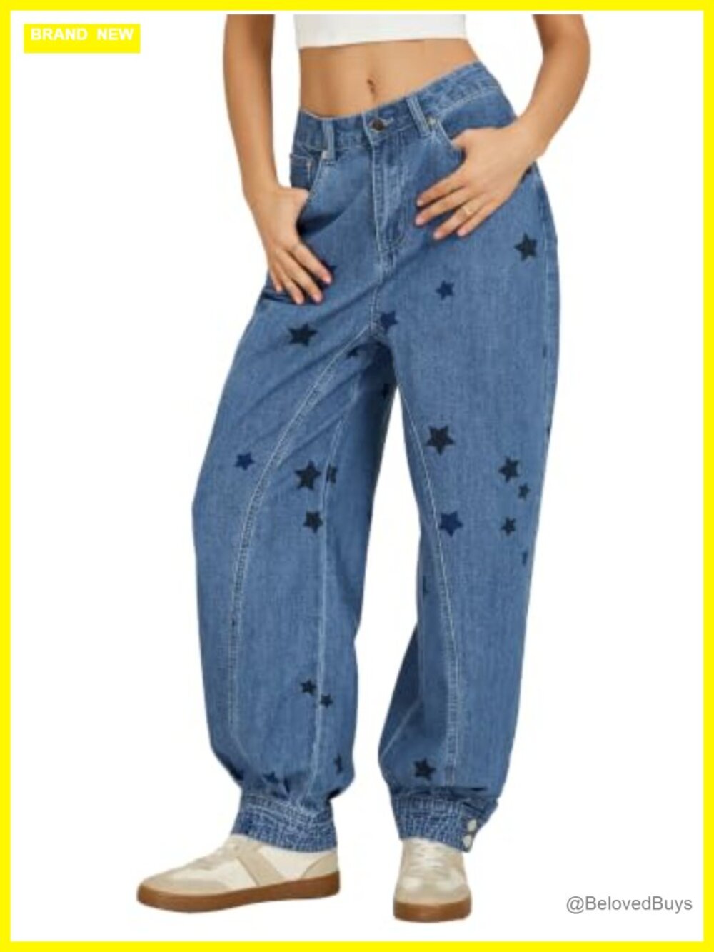 Women Y2K Star Print Barrel Boyfriend Jeans Non-Stretch Cotton Blend Wide Leg